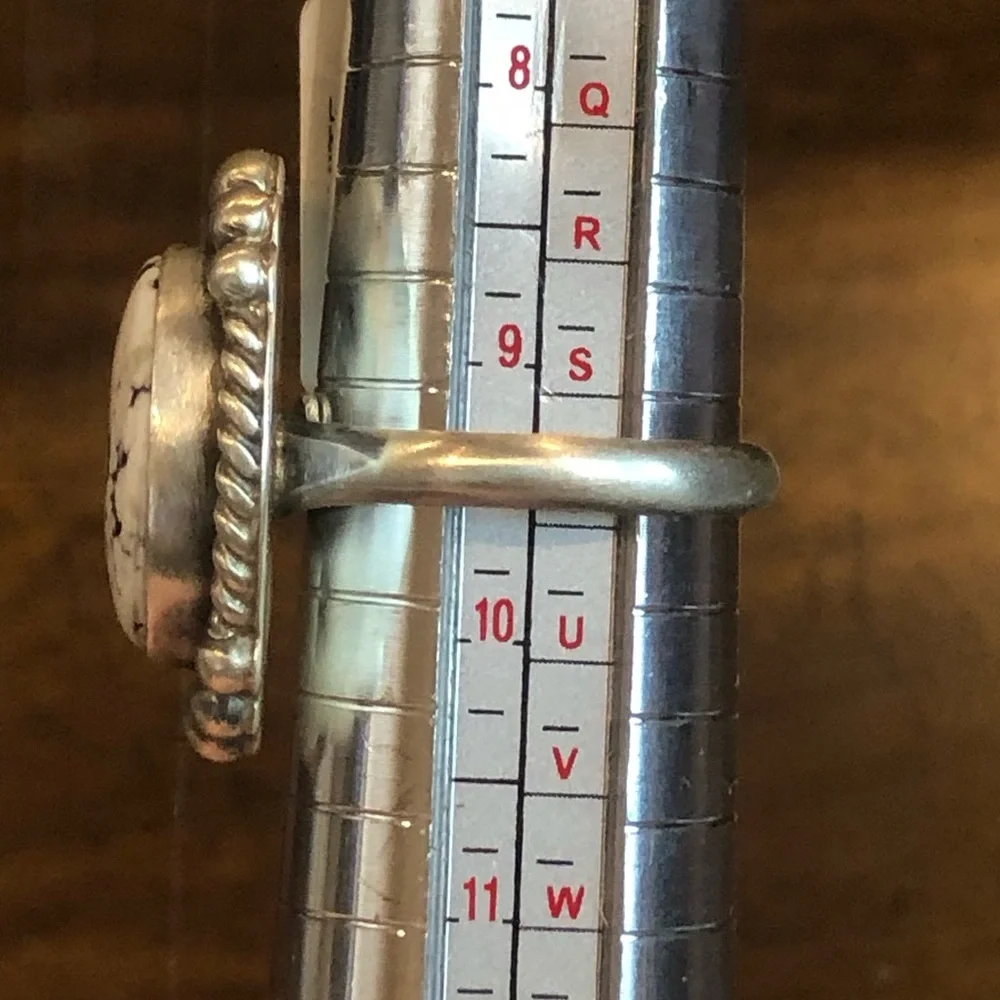 WHITE BUFFALO Turquoise Sterling Silver Cabochon Navajo Ring Size Adjustable - Picture 8 of 11